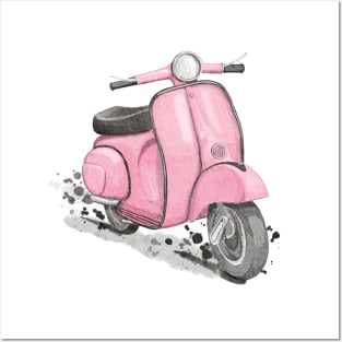 Pink Classic Retro Scooter Posters and Art